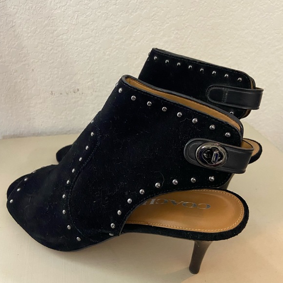 COACH MABELLA Open Toed Heel Black Suede with Studs. Never Worn. Size 8.5 - Picture 3 of 8
